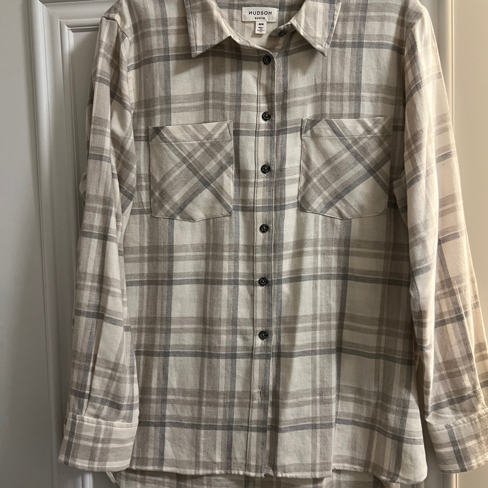 Hudson Jeans Plaid Button Down Shirt - Gray and Cream